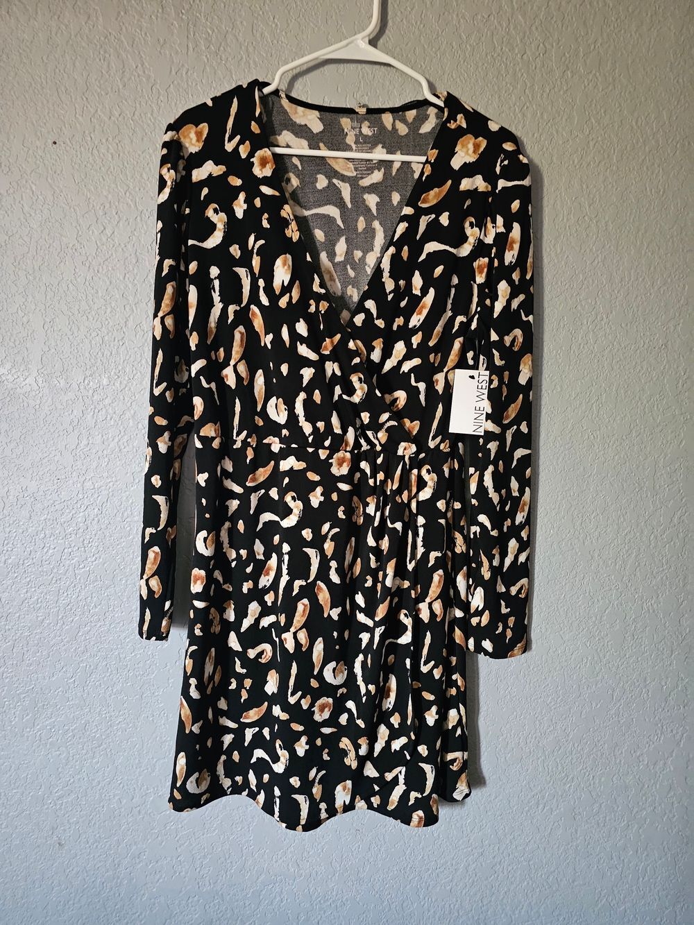 Nine West Black Animal Print Wrap Dress